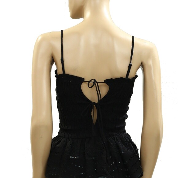 Damson Madder Martina Cami Tank Top Smocked Broderie Cutout Black S-6 New 284778 - Picture 8 of 9